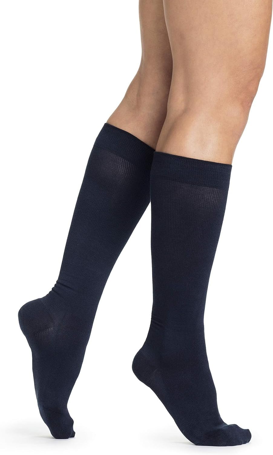 SIGVARIS Women’s SEA Island Cotton 151 Knee-High Compression Socks 15-20mmHg - Navy - A (Small)