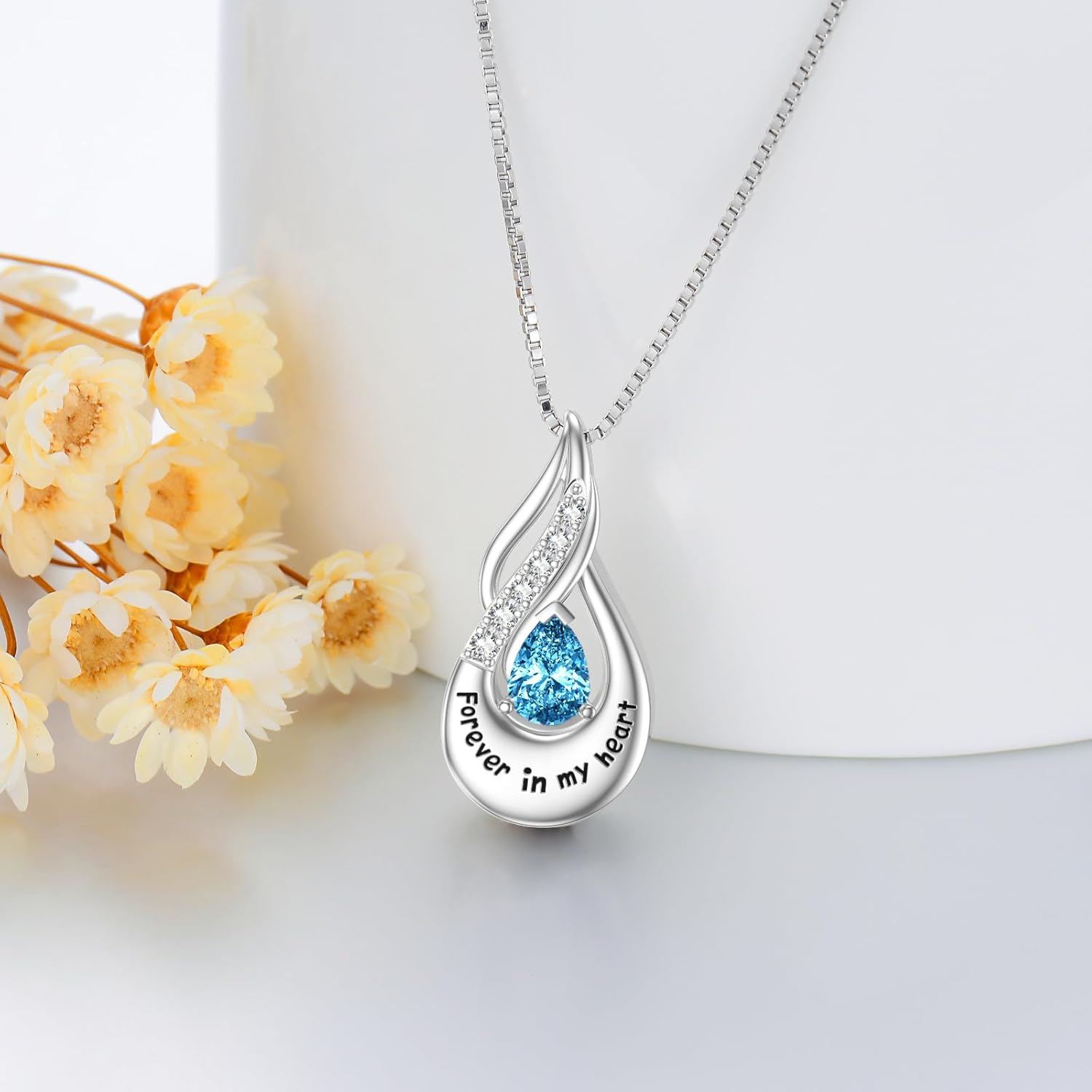 Cremation Jewelry for Ashes Custom Urn Necklace for Ashes for Women Sterling Silver Birthstone/Moonstone/Opal/Turquoise/Larimar/Black Onyx Cremation Jewelry Gift for Women Men Bereavement Gift - Image 2