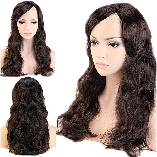 S-noilite Dancing Party Wig Cosplay Wigs Synthetic Long Curly Straight Full Costume Wig with Bangs and Cap Halloween Wigs Full Wig (19 Inch Curly, Dark Brown)