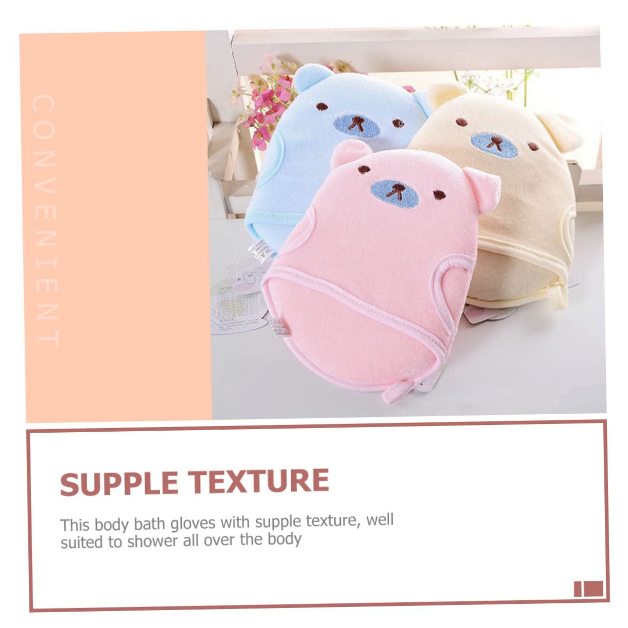 Vaguelly 3pcs Bathing Gloves Cartoon Animal Design Soft and Skin-Friendly for Boy Girl Bath Towels and Pink Shower Supplies