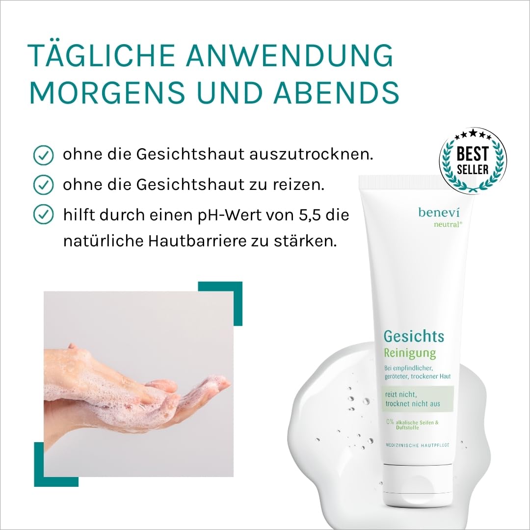benevi neutral Gesichts-Reinigung 5 x 125ml für empfindliche, irritierte, trockene Haut. Ausschließlich milde Tenside, besonders hautverträglich. pH 5,5