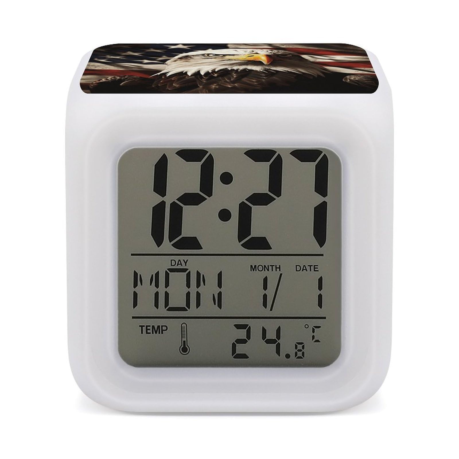 Reloj LED que cambia de color con estampado de águila y bandera en formato mini digital