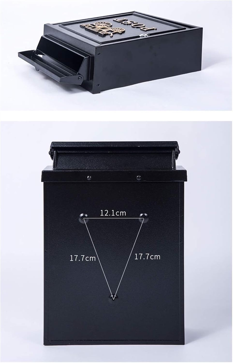 Wall Mount Mailboxes,mailbox Outdoor Mailbox Retro Vintage European Aluminum Wall Mounted Mail Box Post Box Secure Letterbox Outside Mailboxes, Black Little Red Flower Style (Color : Black)