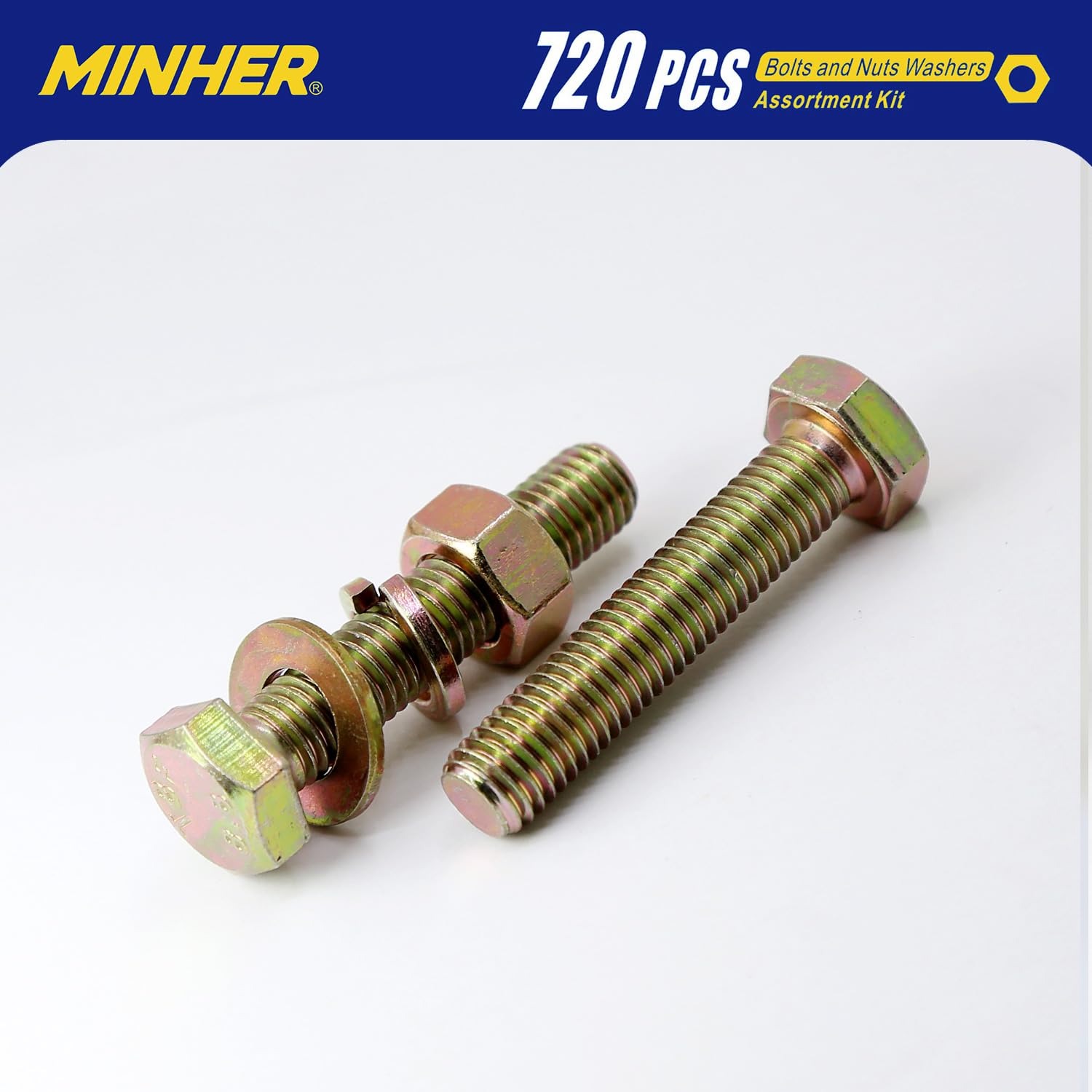 M4 M5 M6 720 Piezas de Tornillos Hexagonales y Juego de Tuercas y Arandelas, Acero Aleado Galvanizado de Grado 8,8