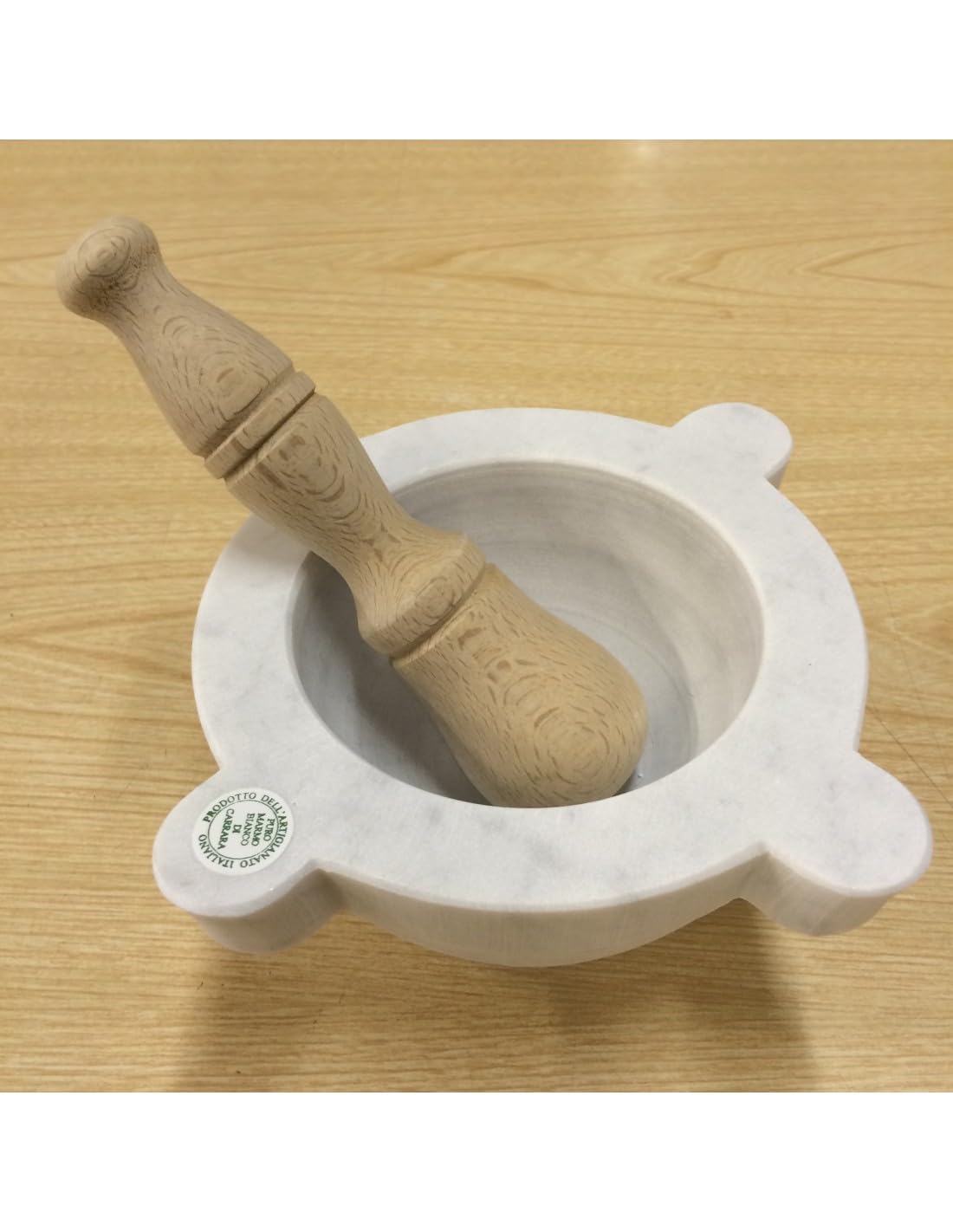 Siccardi Mortaio Tipo genovese in Marmo Bianco di Carrara con pestello di Legno - Cm 14