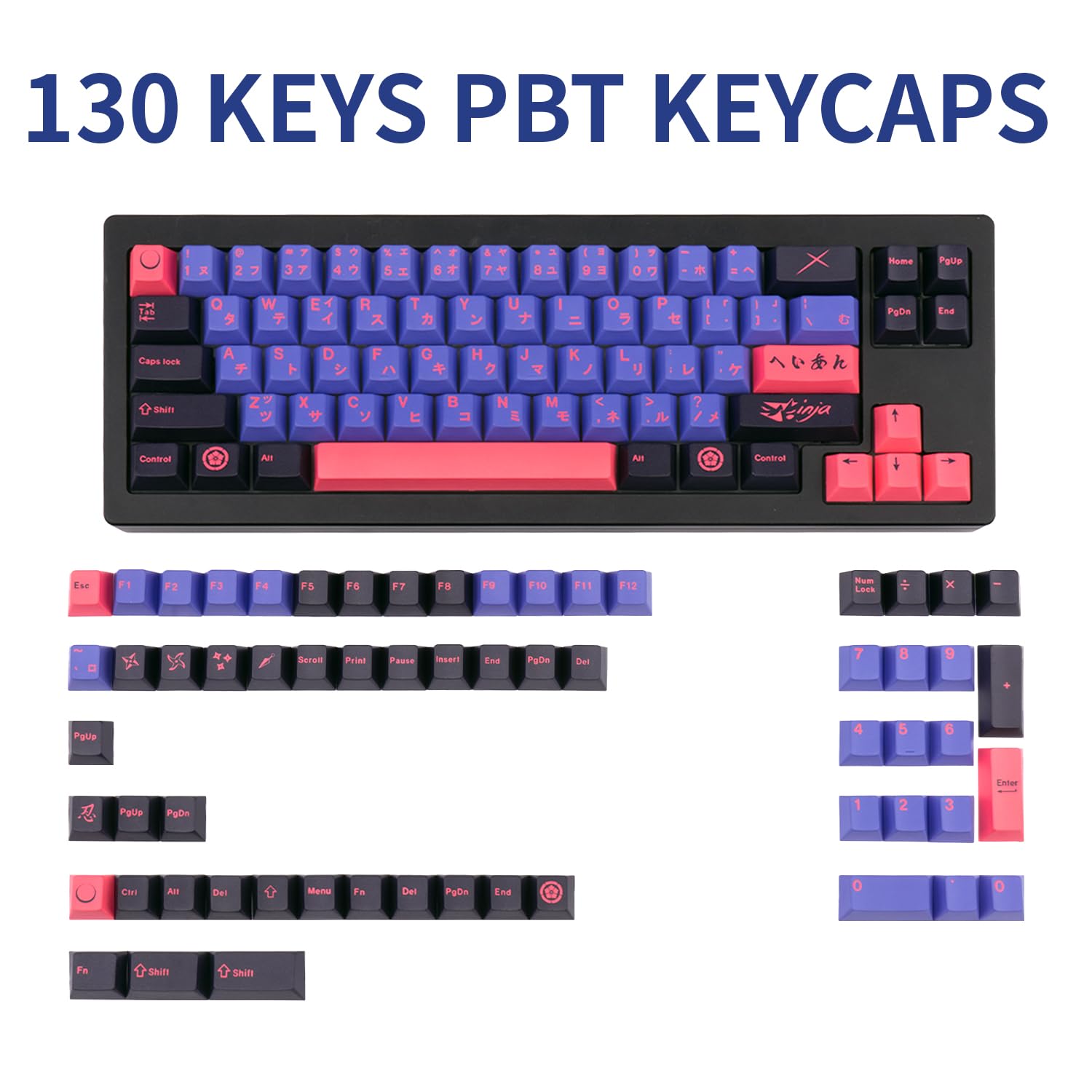 Amazon.com: GEKUCAP 129 Keys Black Purple Keycaps, Ninja
