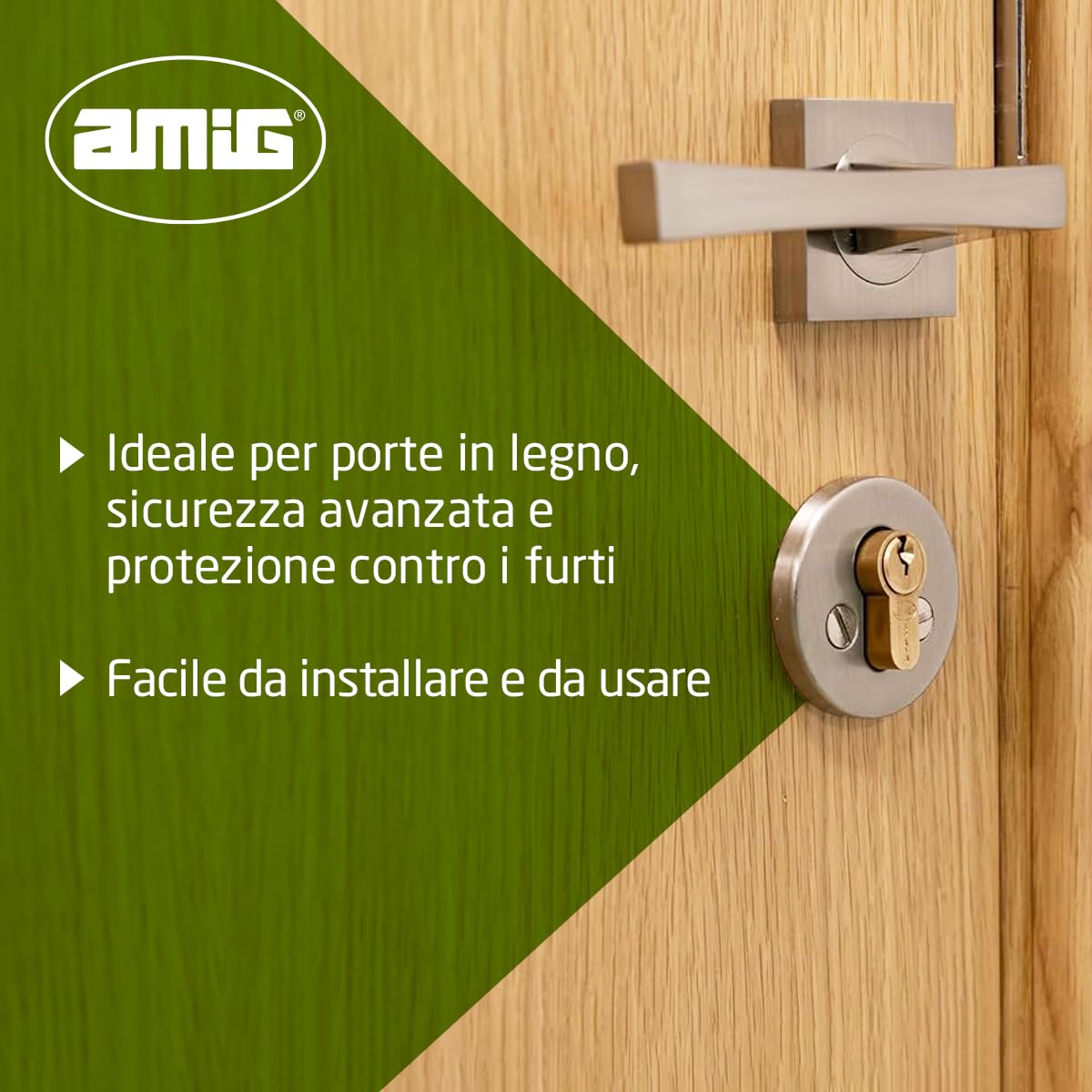AMIG - Cilindro Serratura di Sicurezza per Porte in Legno - Misura 54 (27-27) mm - 5 Pini - Antiforo - Leva di 15 mm - Include 3 Chiavi in Ottone - Finitura Opaca