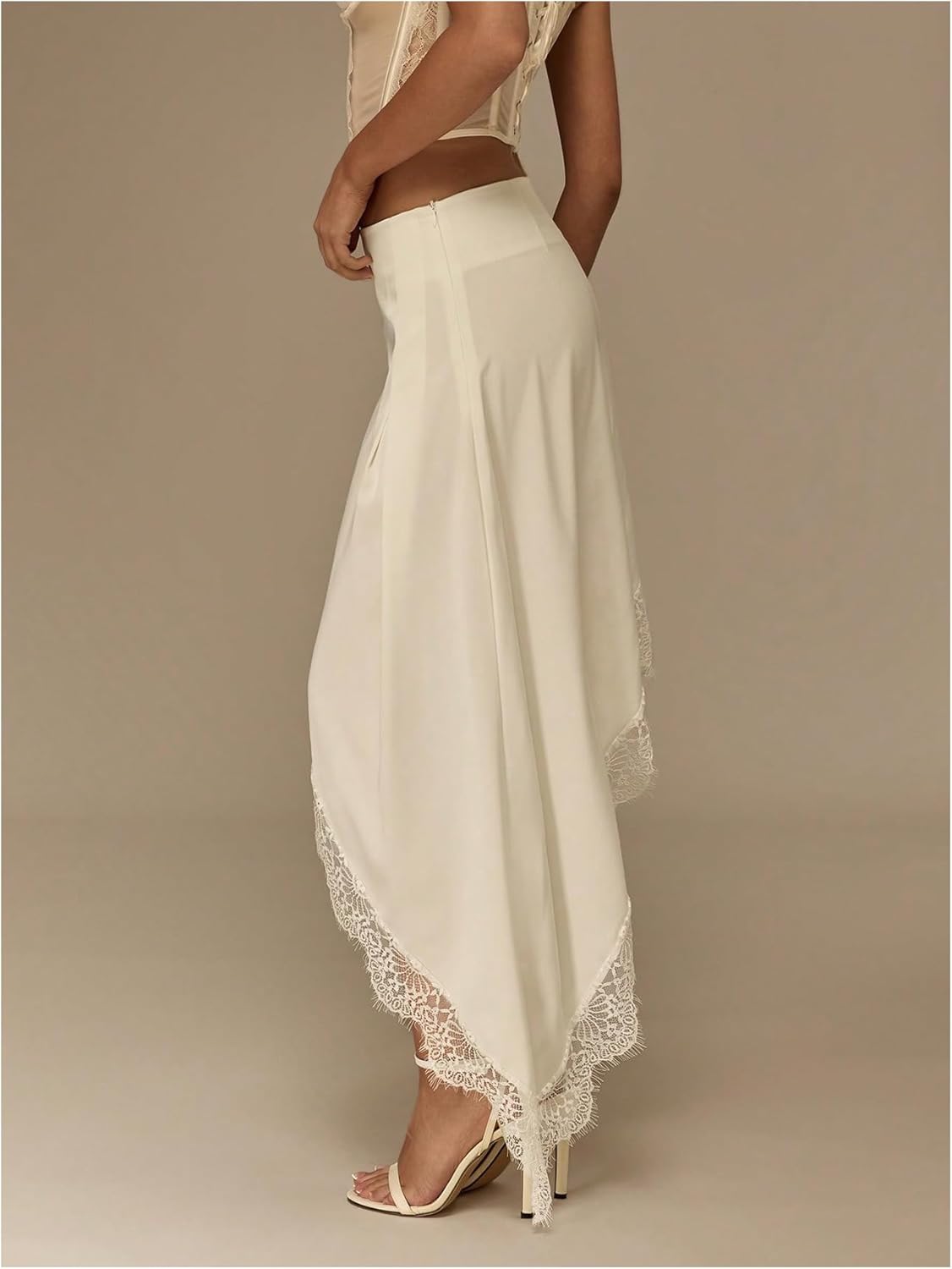 Floerns Women's Elegant Lace Trim Maxi Skirt Y2k Split Asymmetrical Hem Night Out Skirts