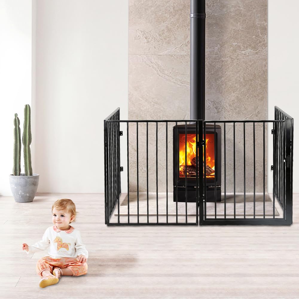 Rejilla protectora para chimenea, parque infantil con puerta de seguridad, rejilla para perros independiente, sin agujeros, rejilla protectora para chimenea, rejilla protectora para perros plegable