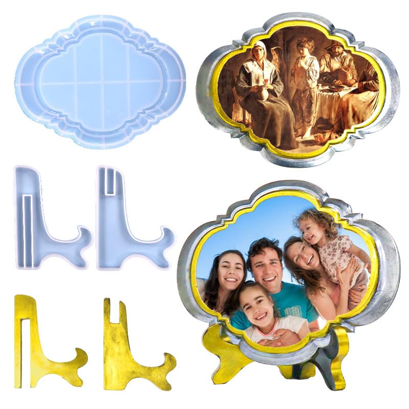 Image of Romantic Resin Photo Frame Silicone Mold Set for DIY Crafts - 7x6 Inch Picture Frame & Easel Stand Molds - Reusable Epoxy Resin Molds for Art, Valentine's Day Gifts, Home Decor