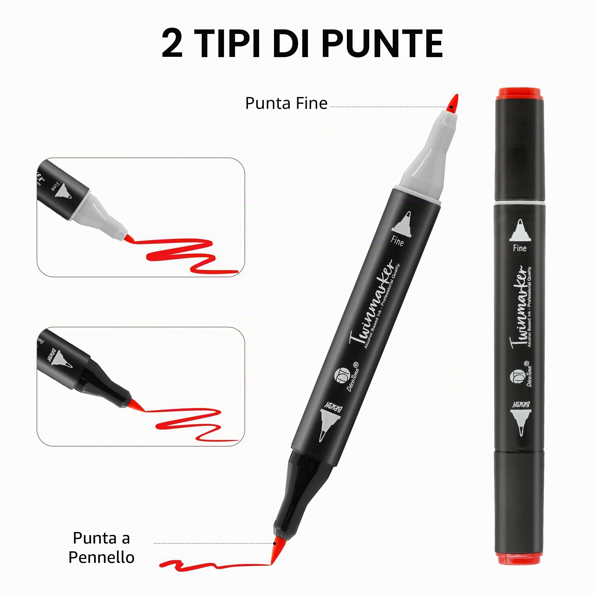 Deco Time Pennarelli a Doppia Punta con Vassoio Deco Impilabile e Custodia Portatile per Arte - 300 Pennarelli a Punta Fine e Pennello - Pennarelli Colorati per Adulti, Bambini - Penne ad Asciugatura