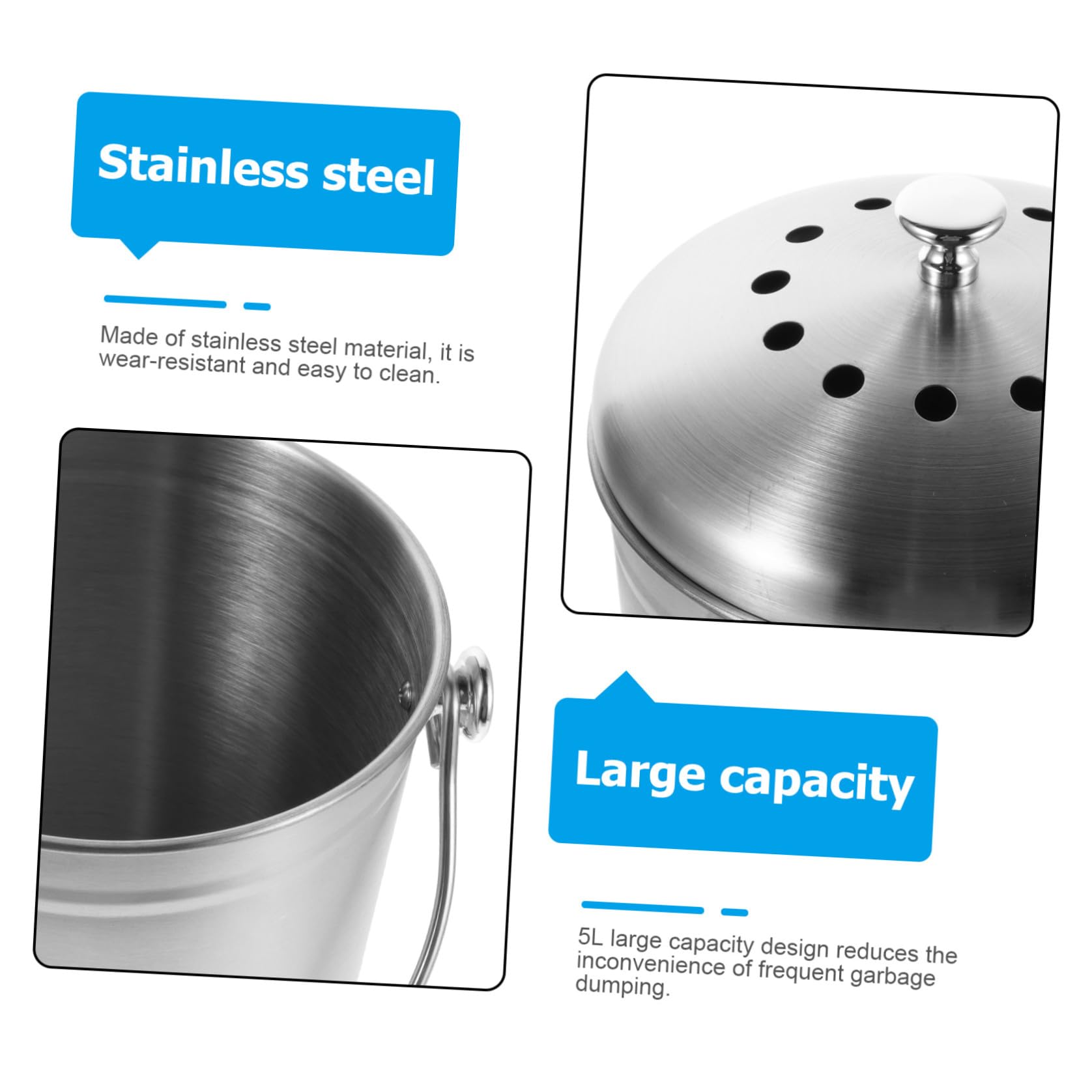 5l Edelstahl Küchenkomposteimer mit Deckel und Aktivkohlefilter Kompakter Biomülleimer für Obst und Gemüsereste für Küche und Innenbereich