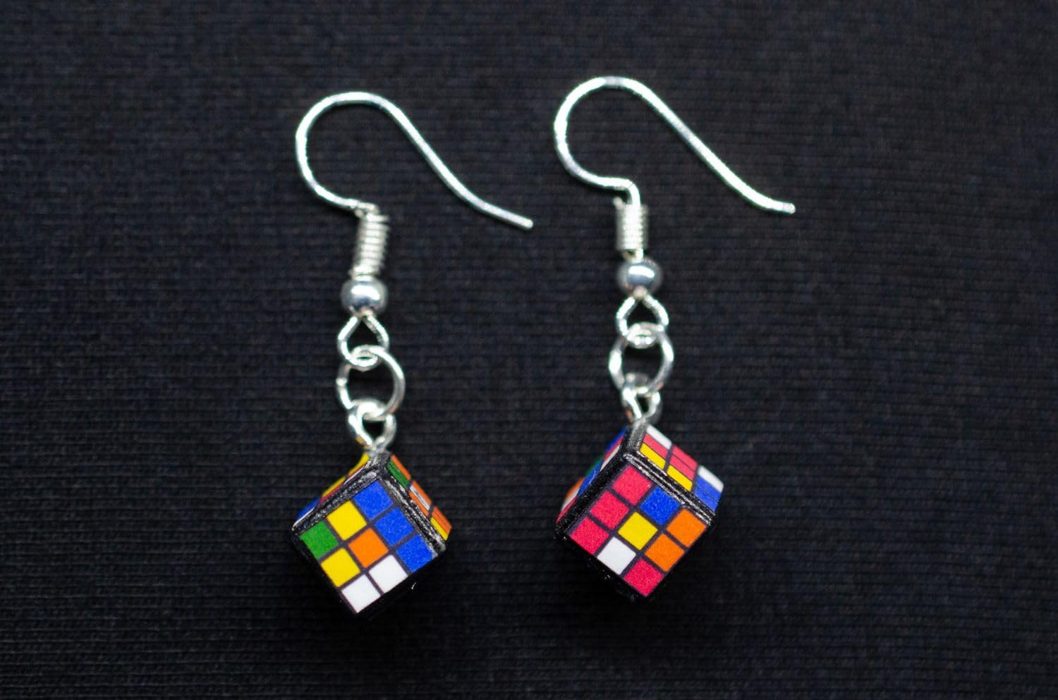 Magic Cube Boucles d'oreilles colorées Miniblings Casino Jeu de société Puzzle 3D, Papier Bois