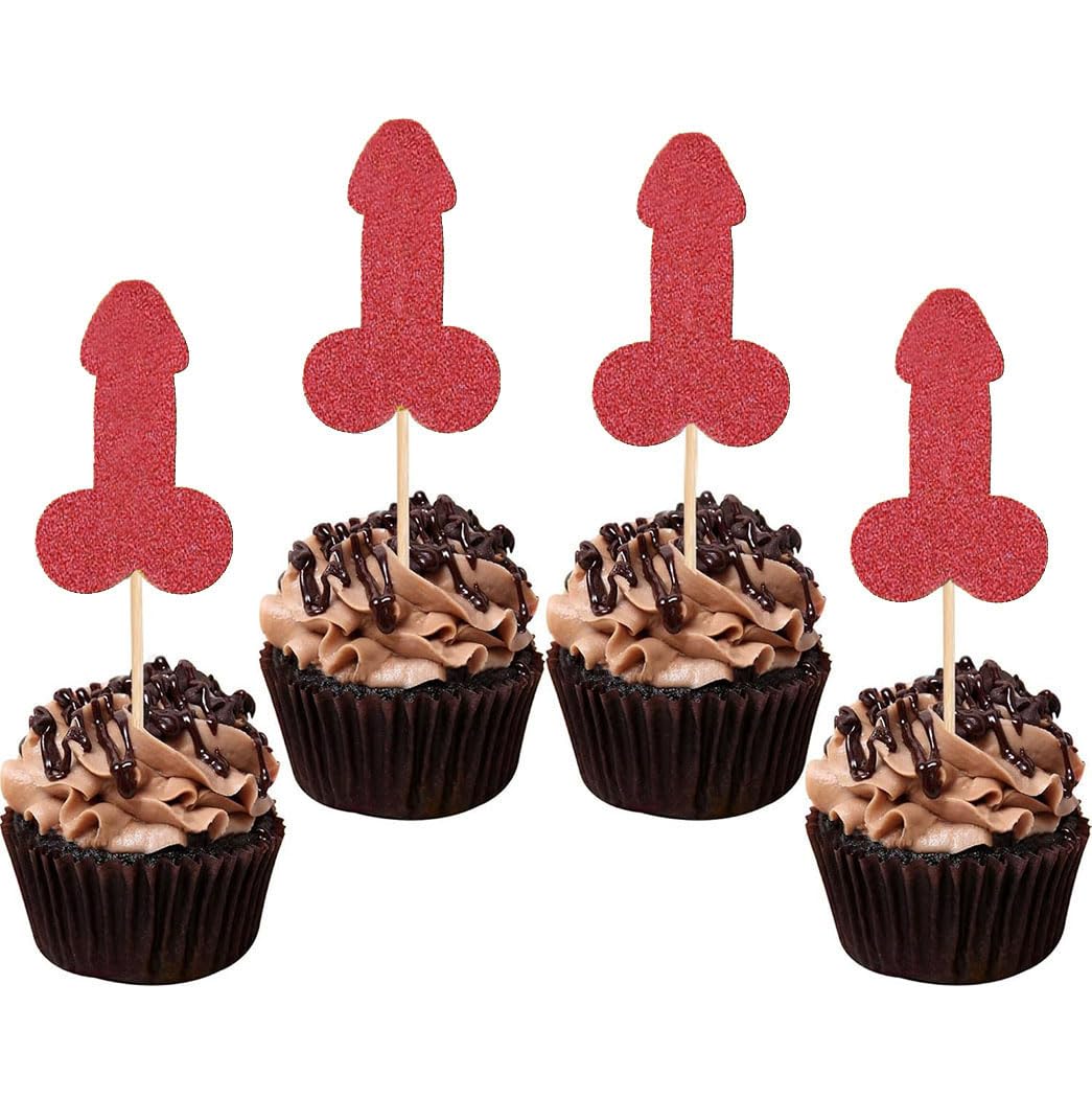 12 Pcs Prank Bachelorette Party Cake Cupcake Topper Decoration Gender Glitter Pick for Hen Bridal Shower Engagement Supplier Favor Game Tool Decor Set Y7