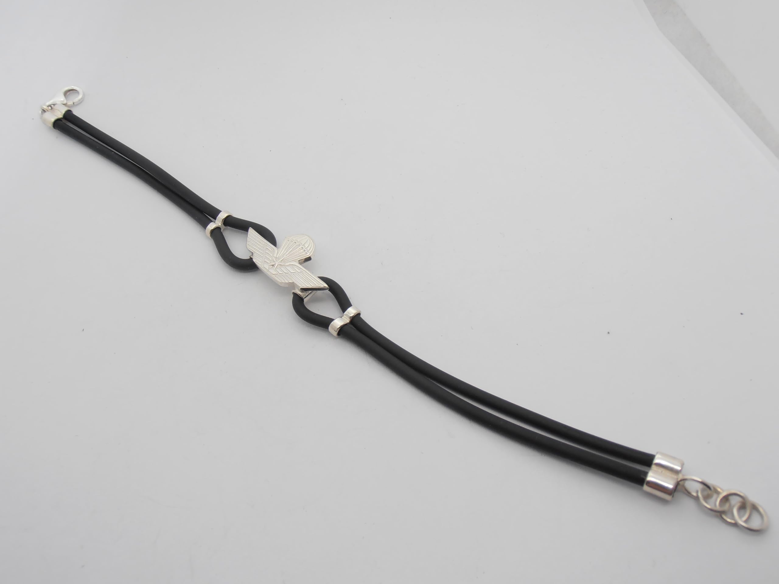 Paracadutisti : Braccialetto in Argento 925 e Caucciù - Bracciale con Simbolo dei Parà - Brevetto - Fregio - Stemma -