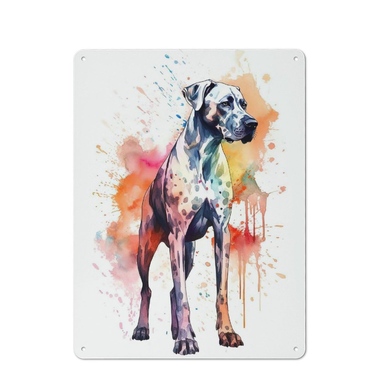 Junmoney Style-6 Metal Sign 40X30cm With Great Dane Watercolor Dog For Workshop Wall, Rustic Decor, Wall Decoration For Workshops And Hobby Rooms