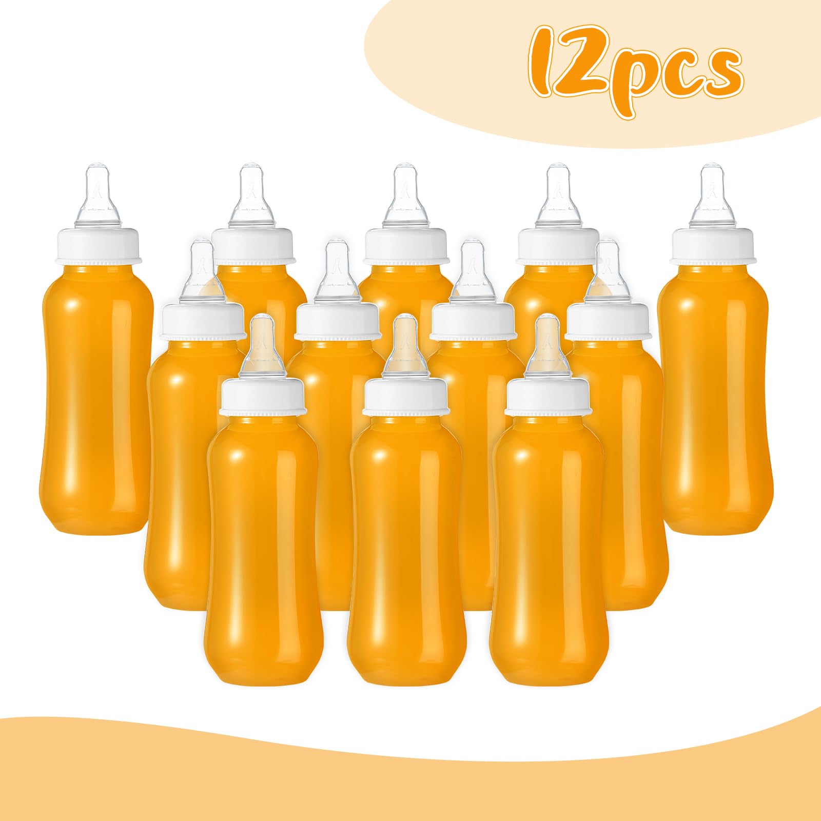 Norme 12 Pcs Baby Shower Bottles 9.5 oz Plastic Baby Bottles for Baby Shower Game Party Favors Baby Milk Bottles for Children Birthday Decorations Gifts (White)