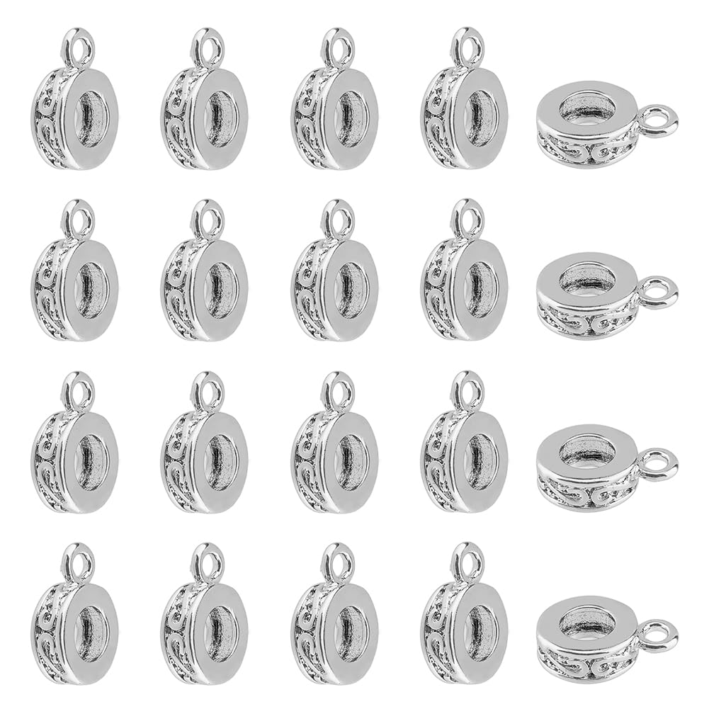 SUPERFINDINGS 20PCS Platinum Brass Hanger Links Donut Charm Links Pendant Bail Carrier Beads for Dangle Jewelry Necklace Bracelet Making Hole 1.5mm