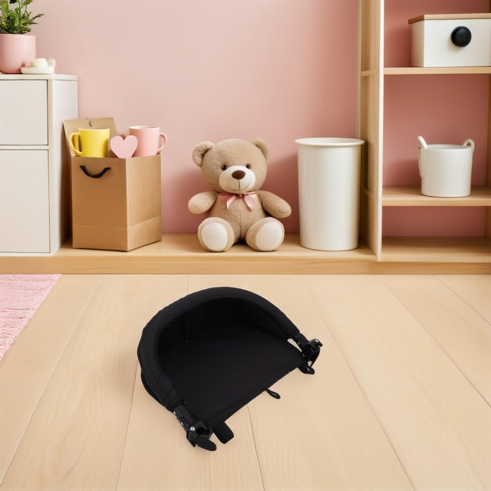 Höhenverstellbare Kinderwagen Beinstütze für Babys, Schwarz | Klappbare Neigung, Oxford Gewebe, Passend für Buggy und Pram, als Zubehör für Säuglinge