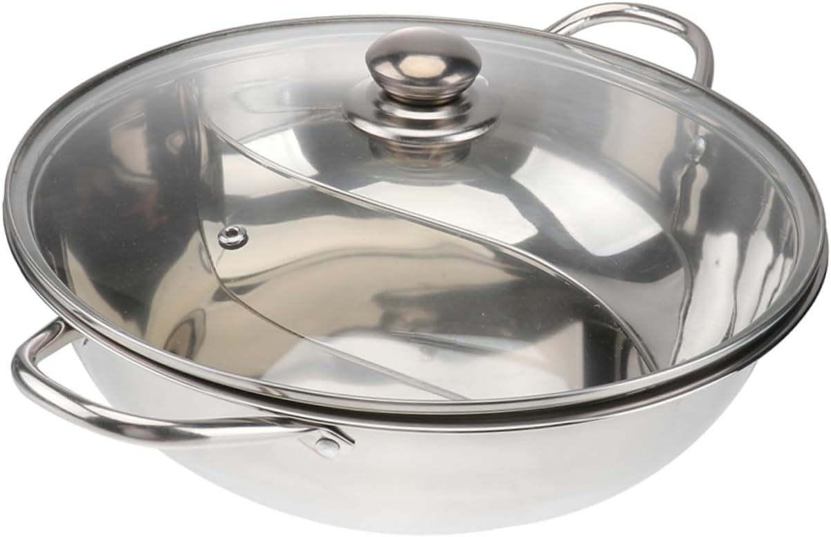 GLEAVI Stainless Steel Divided Hot Pot Cooker with Dual Flavor 2-Section Seafood and Soup Pot for Electric Induction Cooktops and Gas Stoves for Family Gatherings
