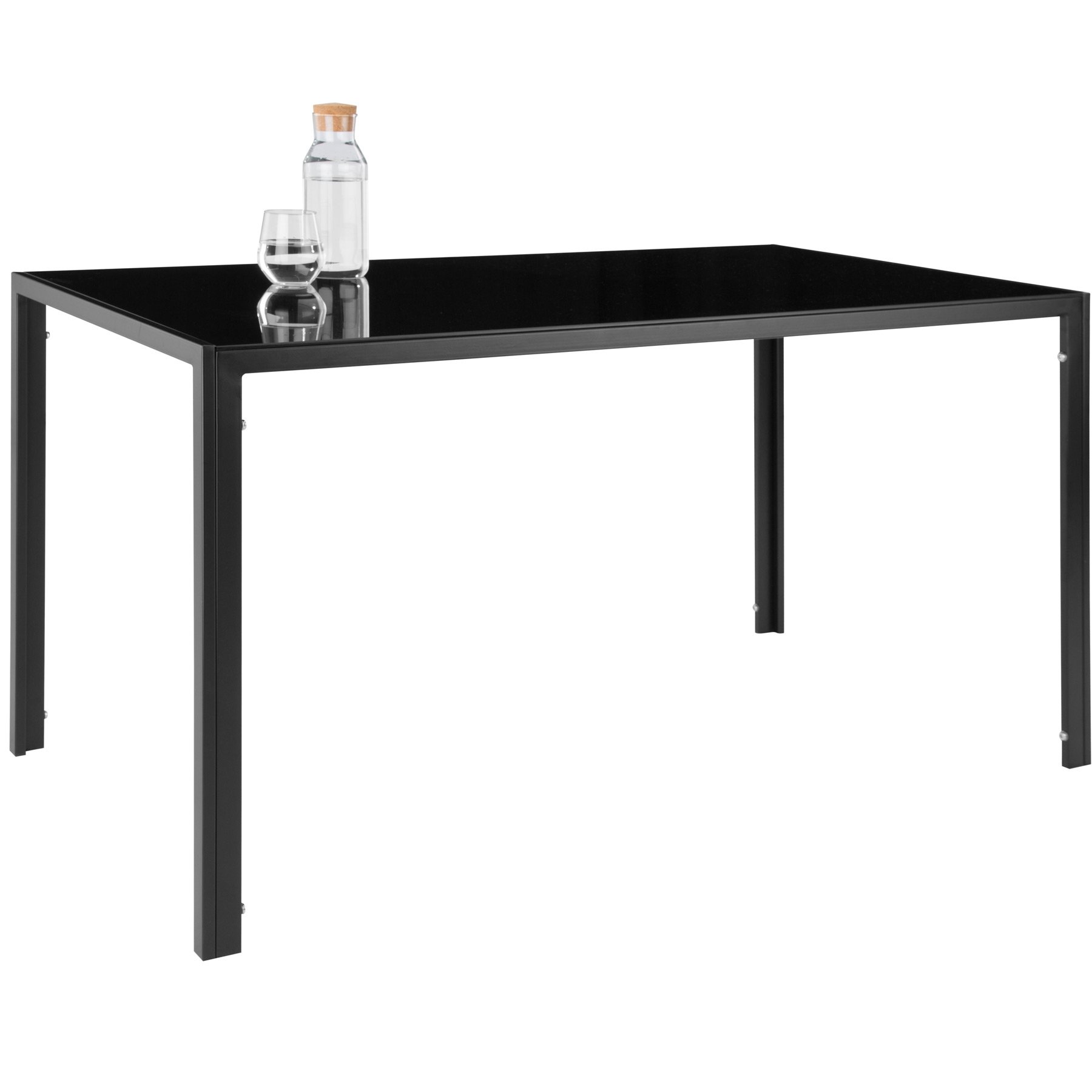 tectake Ensemble Table Salle à Manger avec 4 Chaises Design, Chaise Confortable en Cuir synthtétique, Table rectangulaire Robuste avec Plateau en Verre trempé - Noir
