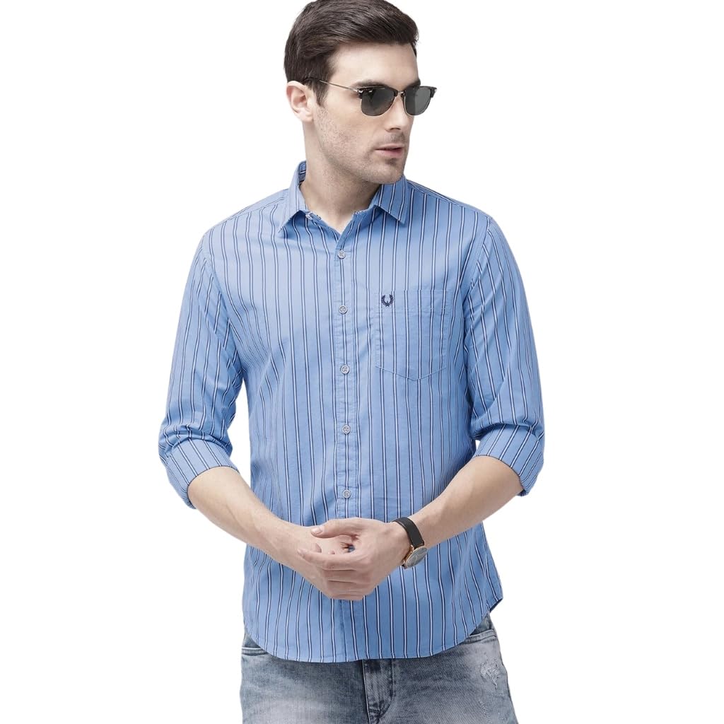 the indian garage co Men's Cotton Slim Fit Multi Striped Full Sleeves Cutaway Collar Casual Shirt-picture-38
