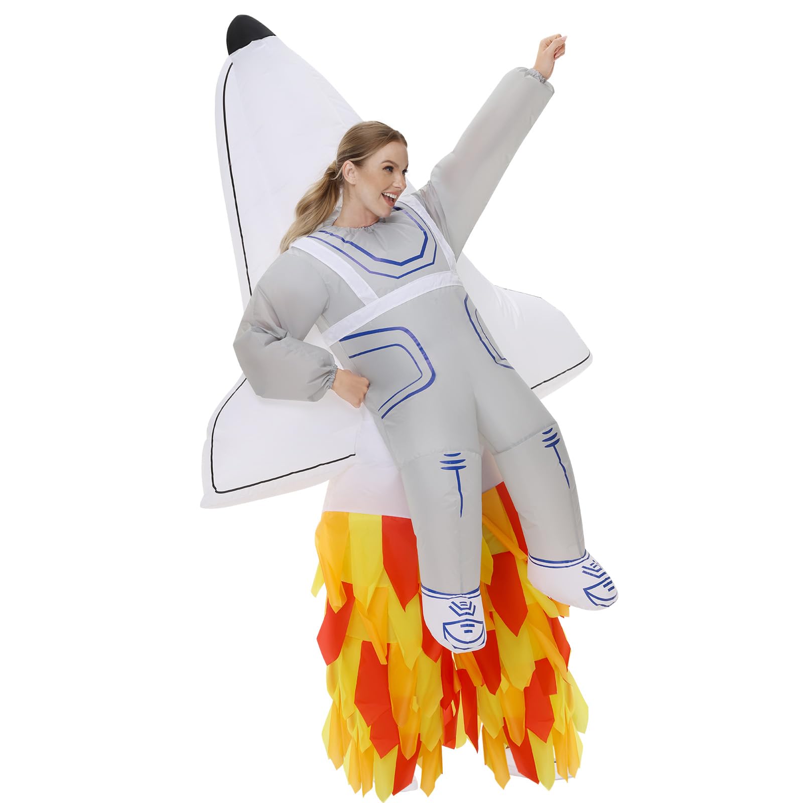 Photo 1 of Tanganan Inflatable Spaceship Costume for Adult, Halloween Manned Spacecraft Rocket Costumes Suits Blow up Costumes for Men Women Cool Funny Fancy Dress Party