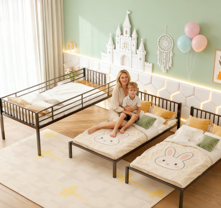 Bellemave Triple Bunk Bed configured as three separate twin beds