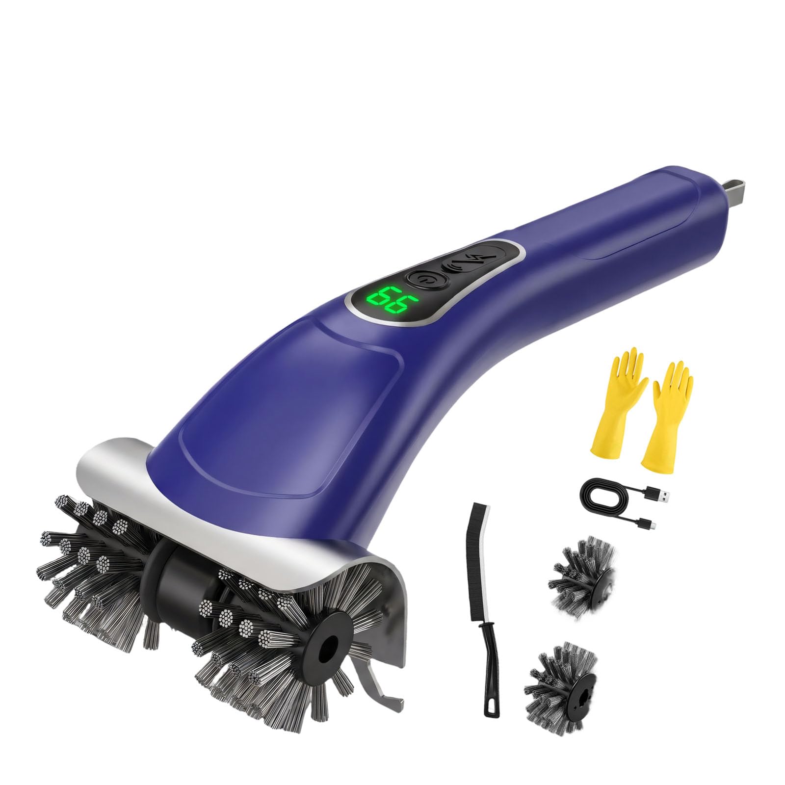 Pangboer Blue Electric Grill Brush, Rechargeable Cordless Scrubber With Rotating Bristle Head, Scraper, Handle Display, Abs Body Outdoor Cooking Cleanup Brush