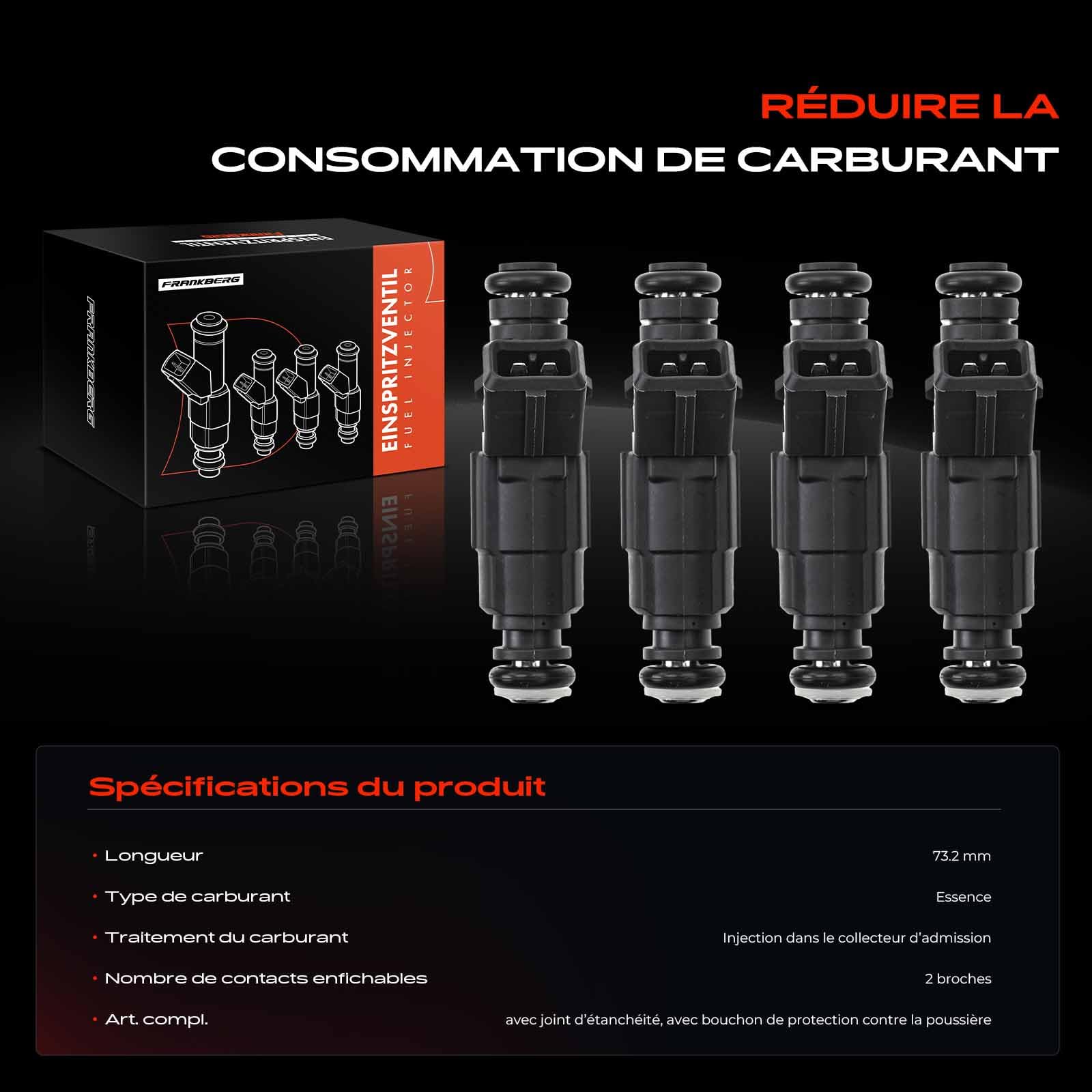 Frankberg 4 injecteurs de carburant | Compatible avec: Golf II 19E 1G1, Golf I Cabriolet 155, J.e.t.t.a II 165 19E 1G2