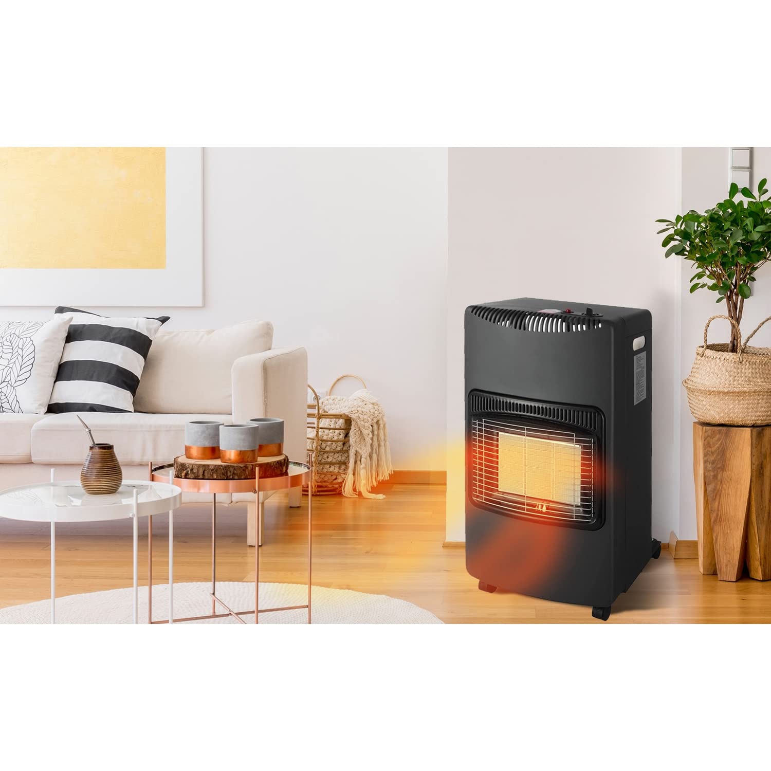 White by Brigros DA-201 Poêle à gaz pliable, infrarouge, allumage piézoélectrique, compatible GPL/butane/propane, compartiment pour bouteille de gaz jusqu'à 15 kg, système ODS, 4200 W, noir