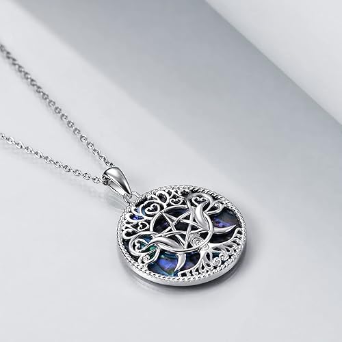 Miniatura 4 de YFN Collar con dije de triple luna y diosa de plata esterlina, pentagrama y ópalo, collar con dije de ópalo pagano, amuleto mágico wiccano, árbol de