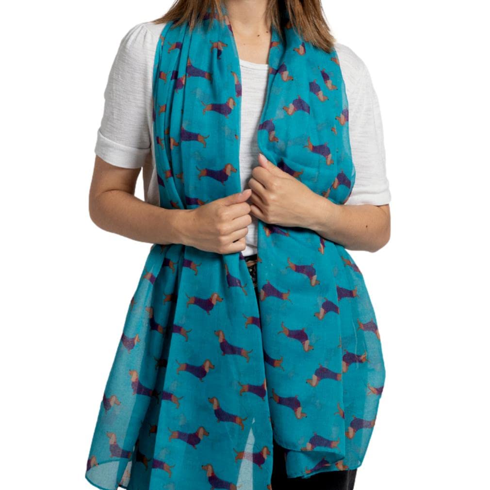 Purple Possum Women's Blue, Teal Purple Possum® Dog Scarf Teal Blue Dachshund Dogs Print Cute Sausage Dog Wrap Shawl