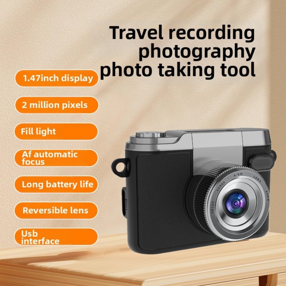 Fotocamera compatta retrò con lente flip per registrazione video HD fotocamera mirrorless portatile per principianti stile vintage nero (marrone)