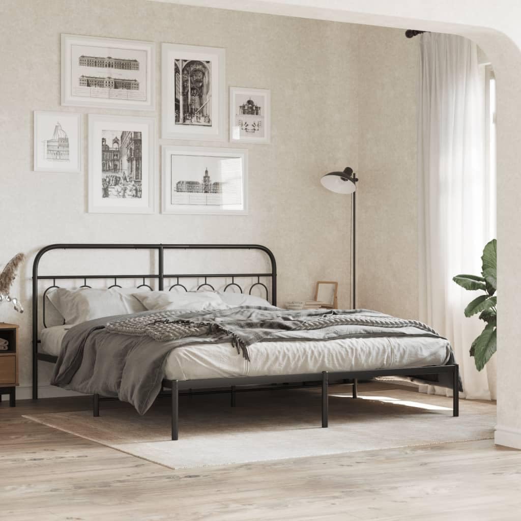 Bed Frame Black Steel Full Platform Frame with Slatted Foundation Heavy-Duty Durable Modern Minimalist Design for Bedroom Mattress Support and Storage