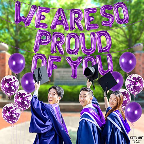 Image of We Are So Proud of You Balloons Banner - 16 Inch, Pack of 27 Graduation Decorations 2026 | Congratulations Banner with Latex Balloons for Purple Graduation Decorations Class of 2026 - KatchOn