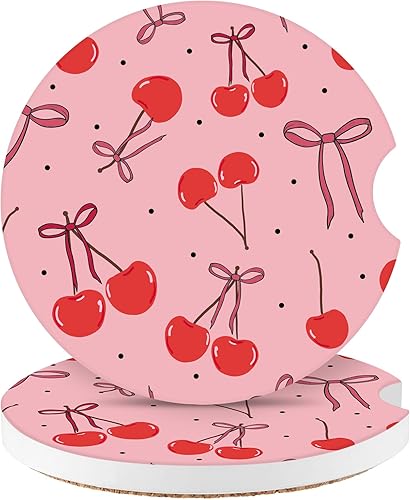 Miniatura 9 de Watbro Posavasos para automóvil, morado sonriente, absorbentes, paquete de 2 para portavasos con muesca para los dedos, cerámica de 2.56 pulgadas,