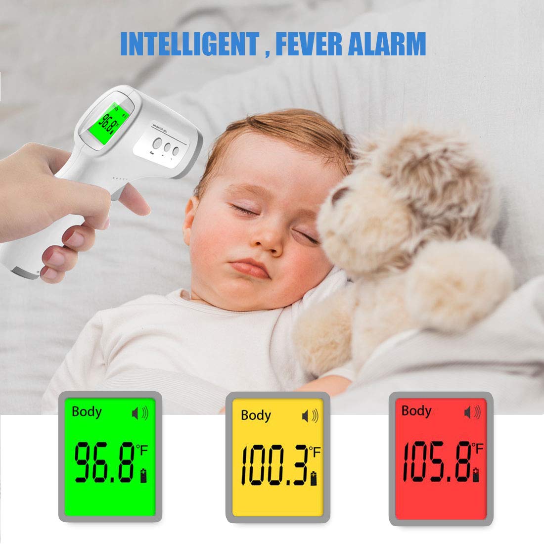 Termoscanner Infrarossi, Letture Istantanee Accurate, Display LCD, Certificazione CE, Conversione ℃ e ℉ per Neonati, Bambini, Adulti