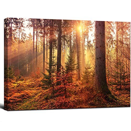 Msspart Mystery Forest Light Wall Art, Nature Landscape Pictures Canvas Prints Wall Decor, Autumn Trees Paintings Hang For Office Bedroom, Bathroom, Living Room For Home Decoration - 24”X36” #TOP9