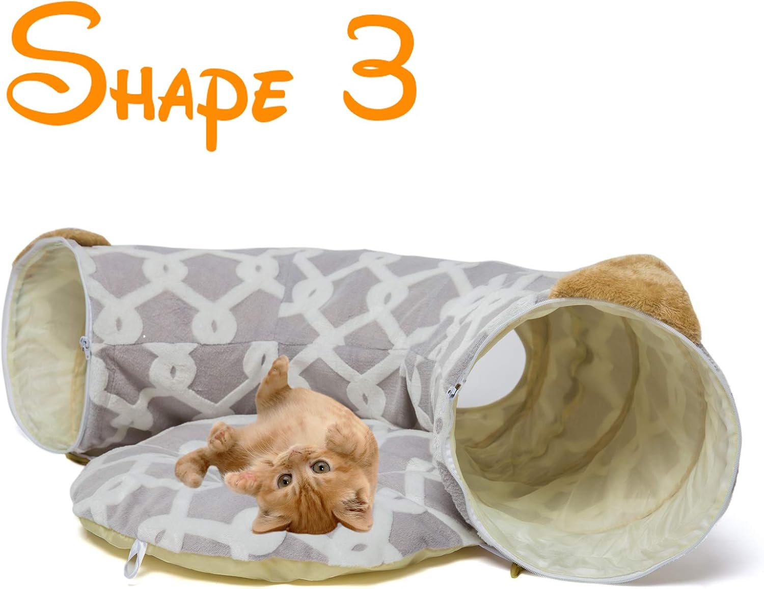LUCKITTY Large Cat Tunnel Bed with Plush Cover,Fluffy Toy Balls, Small Cushion and Flexible Design- 10 inch Diameter, 3 ft Length- Great for Cats, and Small Dogs, Gray Geometric Figure
