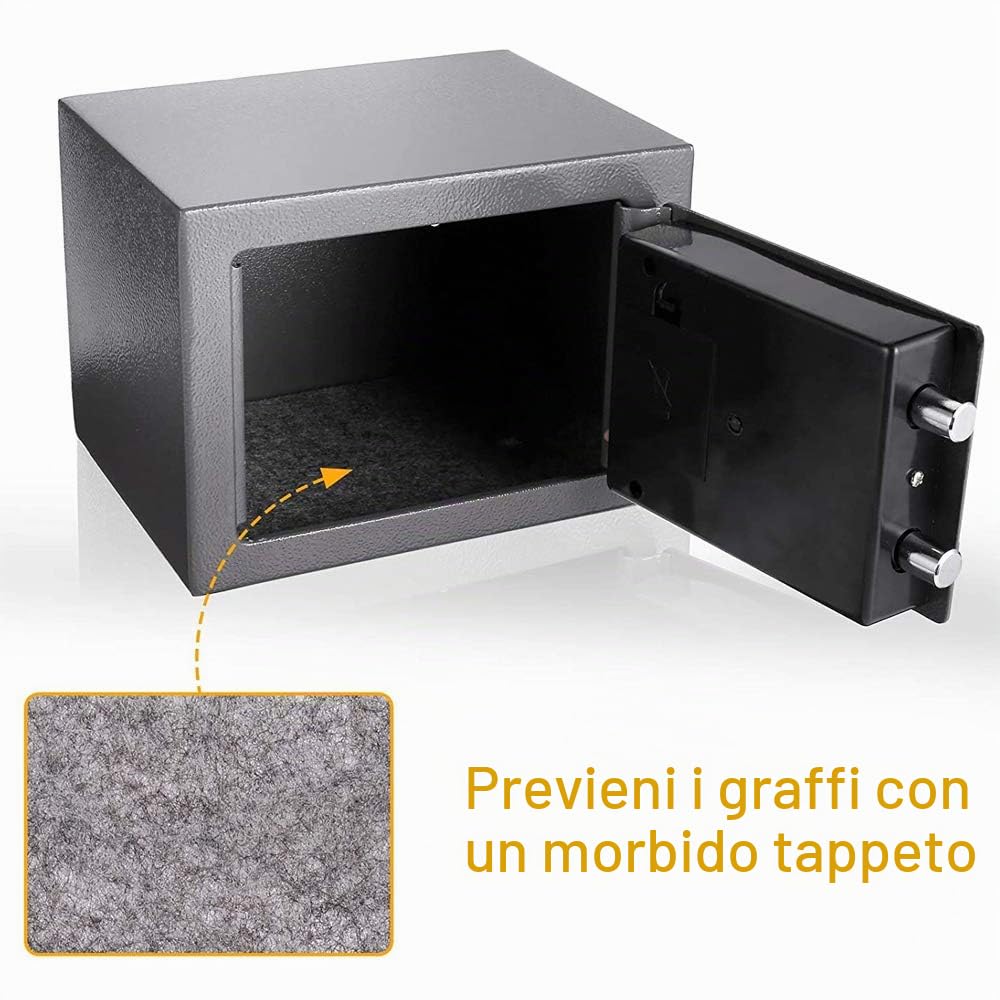 Cassaforte Elettronica con Tastiera Digitale e 2 Chiavi, Cassetta di Sicurezza a 8,5L per Home Office, Costruzione in Acciaio, Cassaforte a Muro Protezione di Denaro, Gioielli, 31x20x20cm, Grigio