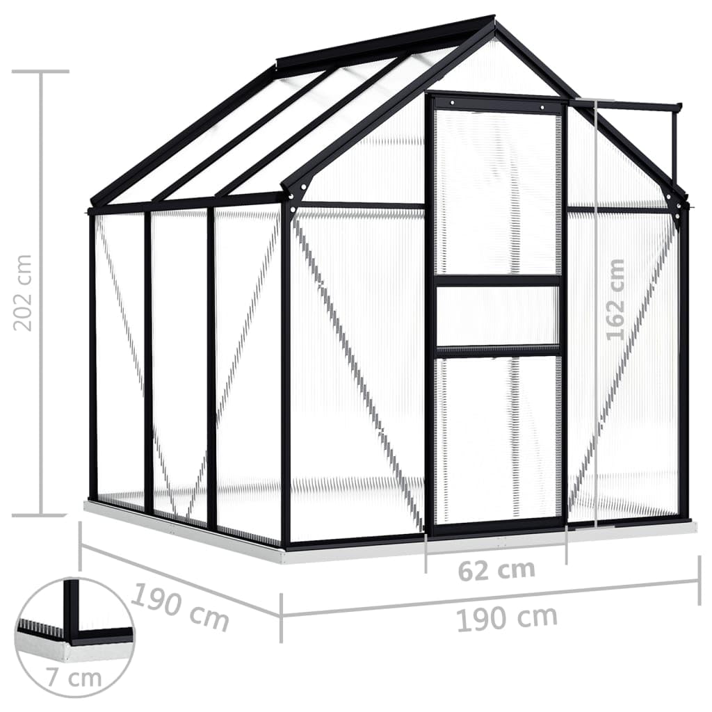 Furniture Select Gewächshaus mit Fundamentrahmen anthrazit Aluminium 3,61 m