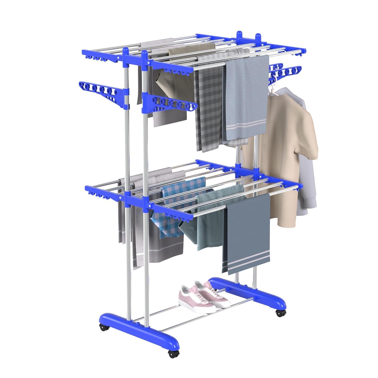 H Houseware Stainless Steel 2 Tier Cloth Drying Stand | Laundry Drying Rack with Wheels | 2 Layer Clothes Stand for Drying | Heavy Duty Single Pole Cloth Stand for Balcony (B0DJ33829K) Amazon Price History, Amazon Price Tracker