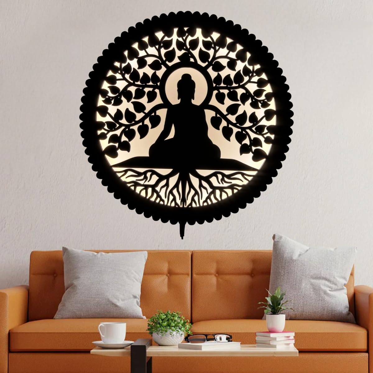 LASER ART Wall Backlit | Spiritual Wall Hanging Decoration | Divine Wall Decor Item for Living Room, Bedroom, Office, Temple and Meditation Room | Vastu Decorative Wall Art with LED Light 4