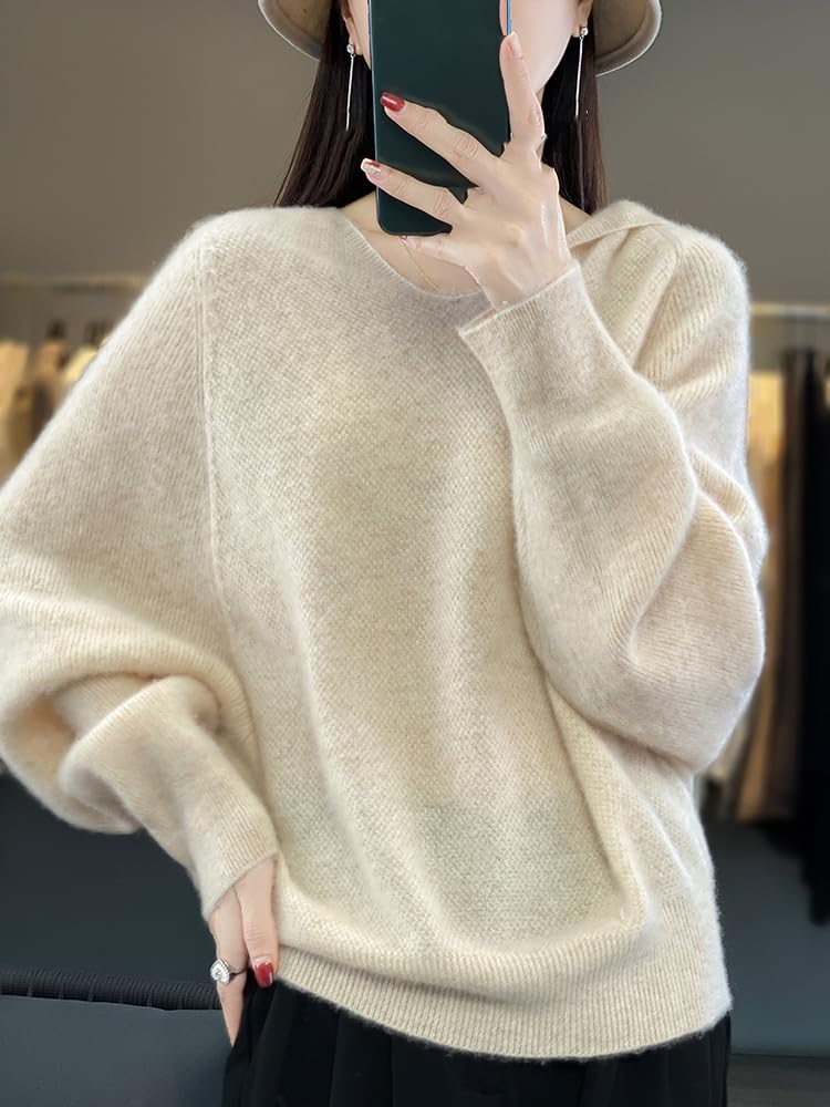 Herbst Winter Kaschmir Pullover Damen Kapuzenpullover Merino Wolle Tops Mode Sweatshirt