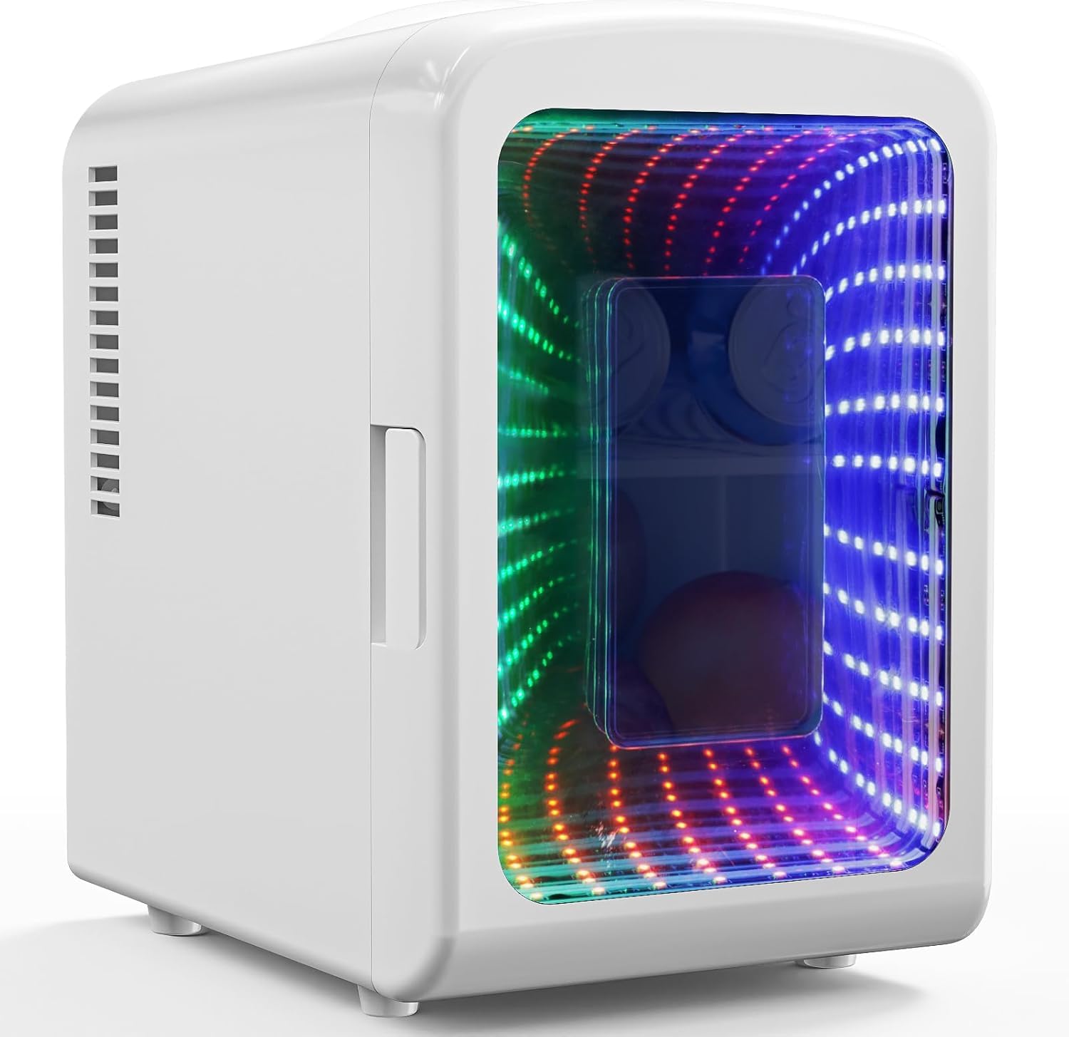 Mini frigorifero compatto con luce da gioco, capacità 4 l/6 lattine, mini frigorifero portatile, per camera da letto, auto, ufficio e dormitorio, piccolo frigorifero per cosmetici, bevande e