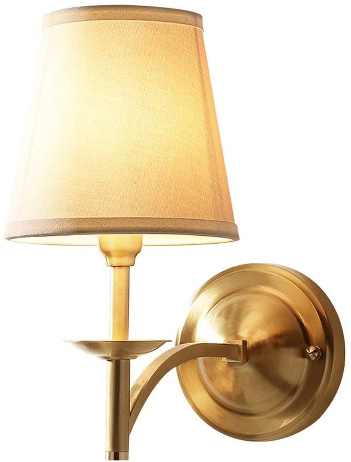 HPTHLY Wall Light Mid-Century Wall Sconce Brass Fixture Brushed Gold Finish With White Drum Shade Wall Light - Retro Indoor Bedside Wall Lamp Compatible Wit