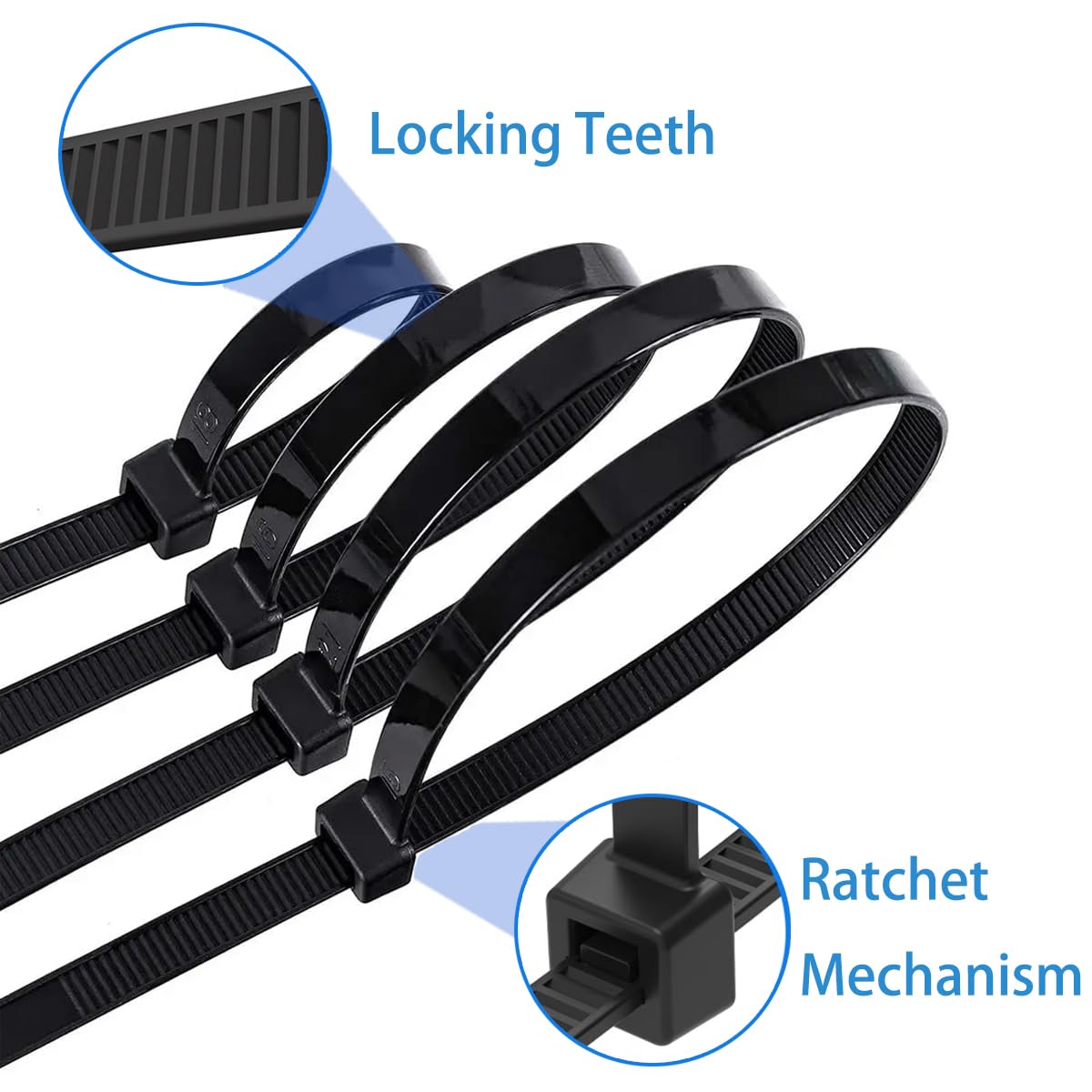 Fascette per cavi resistenti, 0,9 x 122 cm, 5 fascette extra large con resistenza 79,4 kg, resistenti ai raggi UV, multiuso, autobloccanti, per uso esterno (nero)