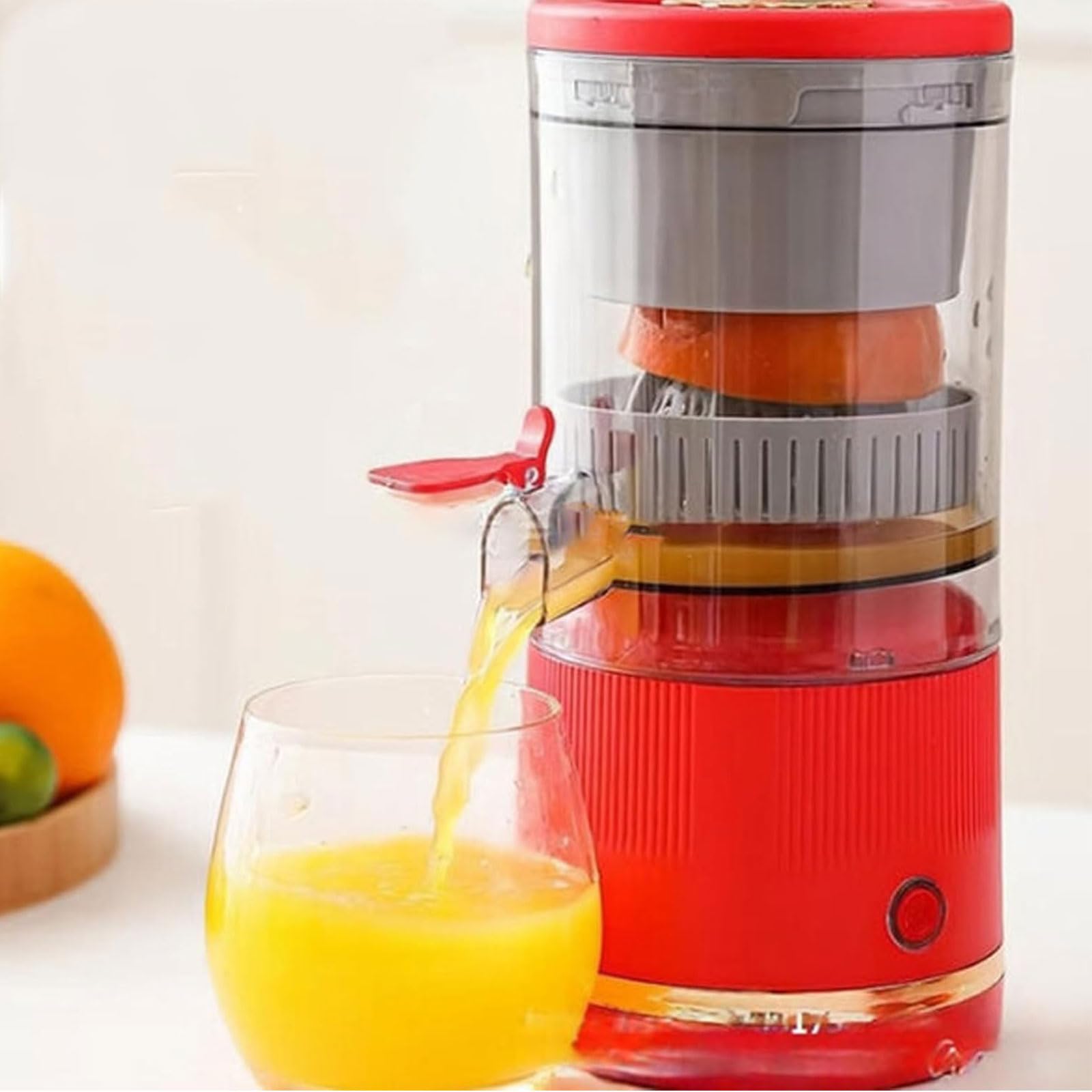 Exprimidor de separación automática mejorado 2025, exprimidor recargable de verduras y frutas, exprimidor de pomelo y naranja, fácil de limpiar (rojo, 3.7 V)
