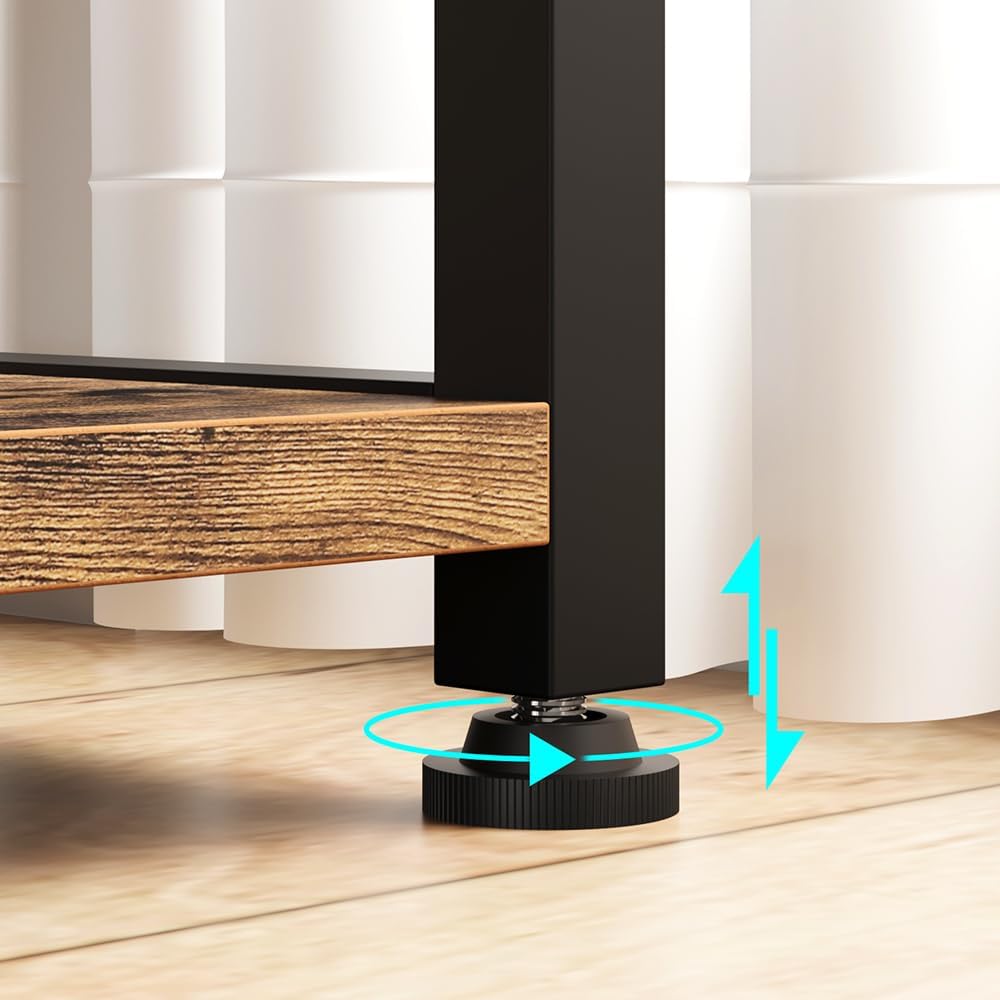 Bakers Rack with Power Outlet, 7-Tier Microwave Stand with Wire Basket, Coffee Bar with 4 s-Shaped Hooks, Kitchen Open Storage Shelf Rack for Spices, Pots, Brown